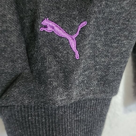 Womens PUMA Essentials Logo Hoodie Sz Lg Purple Gray Fleece Pullover Sweatshirt - Picture 3 of 11